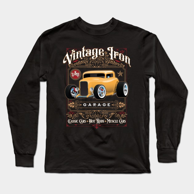 Cool Classic Retro Vintage Iron Thirties Style Hot Rod Car Long Sleeve T-Shirt by hobrath